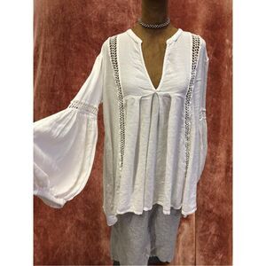Free People Boho Cottage Festival White Blouse Just the Two of Us Tunic Ivory